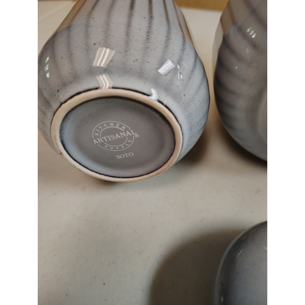 Artisanal Kitchen Supply Soto Gray Ribbed Tea Set - Teapot, Lidded Jar, Creamer - Picture 9 of 9